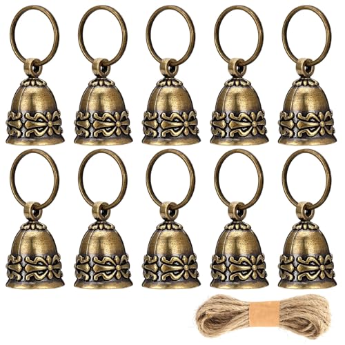 10 Pcs Small Pure Copper Bells, Handmade Vintage Brass Hanging Craft Bells, Craft Bell for Door, Celebration or Christmas Decoration (Fine Hemp Rope Included) - color: 10 Pcs