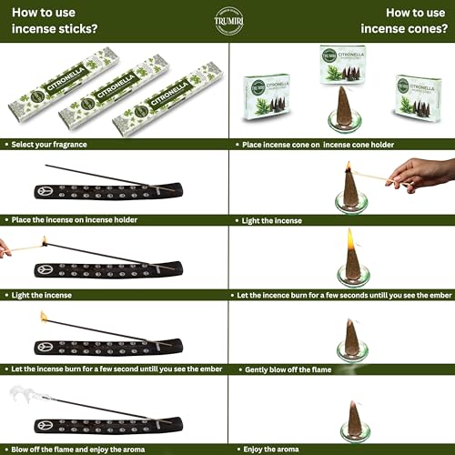 Citronella Incense Sticks & Incense Cones Combo Pack - 60 Insence-Sticks + 30 Insence Cones - Inscense - Incense Cones Scented - Insents - color: Citronella