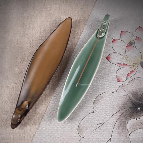 9" Length Incense Stick Holder with 3 Holes, White Porcelain Incense Tray Ash Cather for Spa, Meditation Room, Yoga, Home, Office (Green) - color: Green