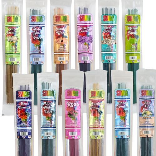100 Incense Sticks Variety Pack - 10 Assorted Scents - Swag 11" Hand Dipped Perfume Wands - Long Lasting Aromatherapy Incense for Relaxation, Meditation, Yoga – Clean Burning Home Fragrance