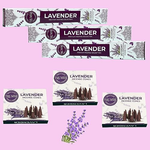 Lavender Incense Sticks & Incense Cones Combo Pack - 60 Insence-Sticks + 30 Insence Cones - Inscense - Incense Cones Scented - Insents - color: Lavender
