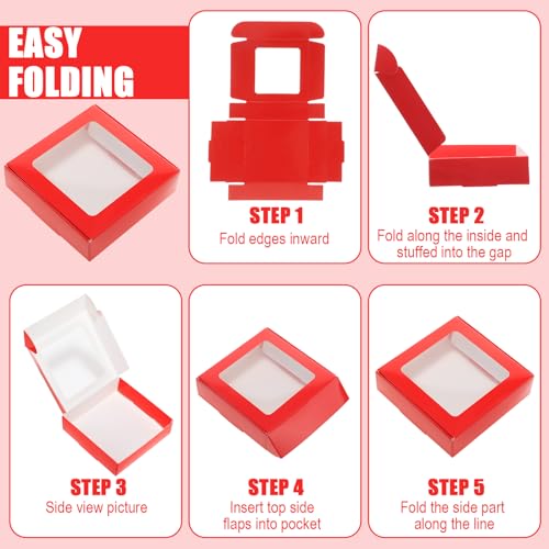 Zonon 30 Pcs Kraft Paper Boxes with Window 4.13 x 4.13 x 1.18inch (Red) - color: Red