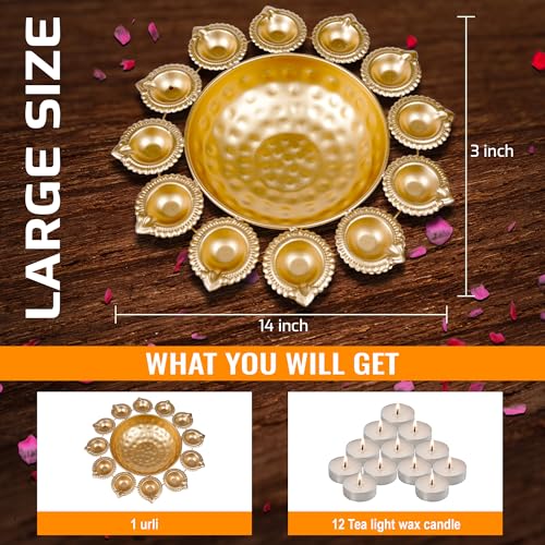 DIYANA IMPEX Urli Bowl for Diwali Decoration for Floating flowers and Perfect for Home Décor, Christmas, Pooja, Festive with Tea light Candles (Diya)