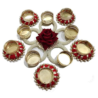 Diwali Special - Antique White and red Floor Decoration | Diwali Candle Holders | Floor Decoration | Diwali Gift | Temple Decoration | Tea Light Holder | Diwali Celebration | Diwali Festival