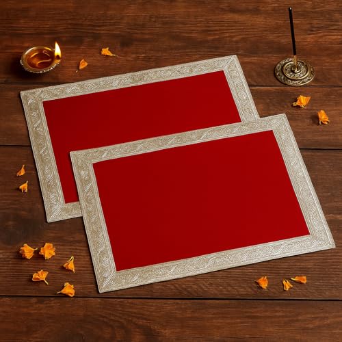 Set of Two Multipurpose Red Velvet Aasan for Mandir, Temple, Home, Office, Base, Chowki, Slab