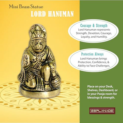 Brass Hanuman Anjaneya Pavan Putra Bajrangbali Idol Murti Moorti Statue (2.5 Inch) - style: Hanuman
