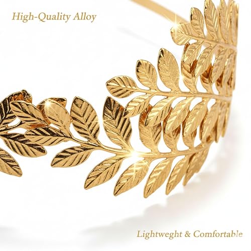 5 Pcs Greek Goddess Costume Accessories Set for Women, Gold Laurel Leaf Crown Headband, Adjustable Leaf Arm Cuffs & Dangle Earrings, Roman Toga Party Costume Set for Bridal Wedding Halloween Cosplay - style: Classic