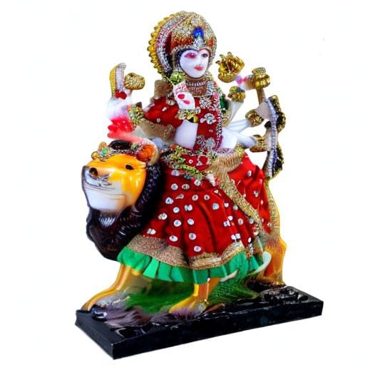 Esplanade Resin Maa Durga MATA Rani Sherawali Murti Idol Statue Sculpture - Multicolour (8 x 11.5 Inches)
