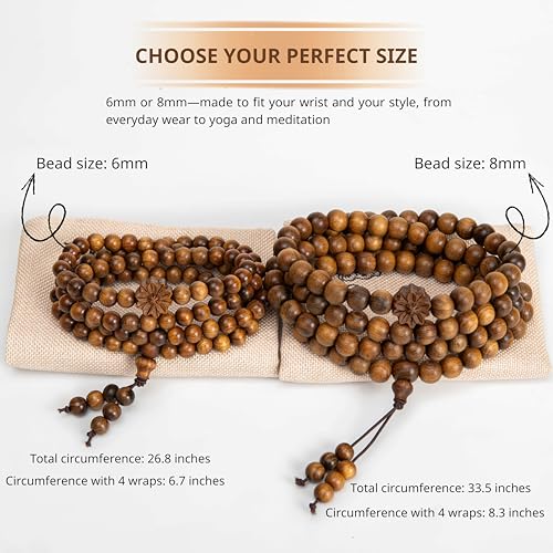 108 Mala Beads Prayer Beads, Wooden Bead Bracelet, Meditation Accessories, Bead Bracelet Men, Natural Wood Bead Chain - size: 8mm