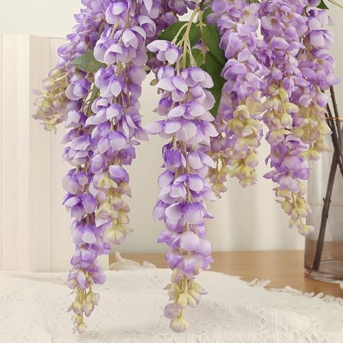 4pcs 47.2in Artificial Fake Wisteria Hanging Flower Garland Silk(purple) - color: Purple