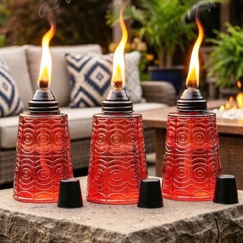 Seraphic Tabletop Citronella Torches for Outdoor Patio Decor, Red - color: Red