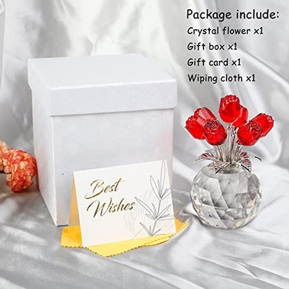 Movdyka Red Crystal Rose Glass Flowers with Vase Figurine Home Decor - color: Red-crystal Rose