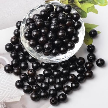 8mm Massive Beads Natural Wooden Round Loose Beads Jewelry Making with Thread 200 PCS(Black Ebony Wood, 8mm) - color: Black Ebony Wood, size: 8mm