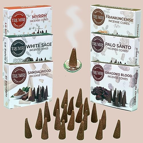 Trumiri Woody Incense Cones - Variety Pack - Total 60 Cone Incense (6 Scents x 10 Conos) - White Sage, Palo Santo, Dragons Blood, Sandalwood - Inscents-Cones Scented - Insense Cones - Incent Cone - color: Woody