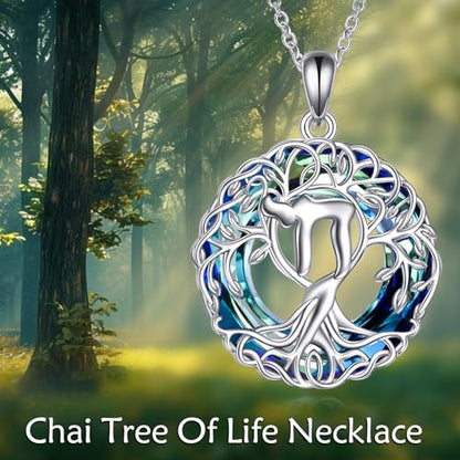 YFN Tree of Life Necklace Sterling Silver Celtic Knot Tree Pendant Jewelry Gifts for Women Men - color: Hebrew Chai Crystal