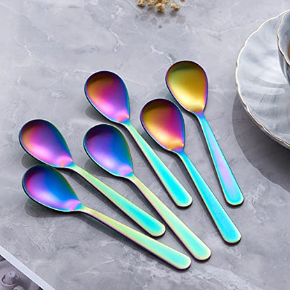 Matte Rainbow Demitasse Espresso Teaspoons, Stainless Steel Satin Finish Coffee Spoons, 4.7-inch, Set of 6 - color: Rainbow