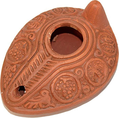 Holy Land Market Herodian Oil Lamp Replica - Ancient Biblical Byzantine Lamp with Plate, Holy Land Lamp - color: Byzantine II / Plate