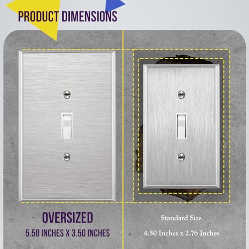 ENERLITES Toggle Light Switch Metal Wall Plate, Over Size 1-Gang, Silver - color: Stainless Steel, size: Oversize