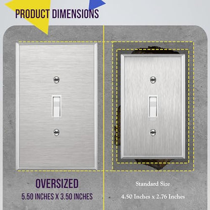 ENERLITES Toggle Light Switch Metal Wall Plate, Over Size 1-Gang, Silver - color: Stainless Steel, size: Oversize