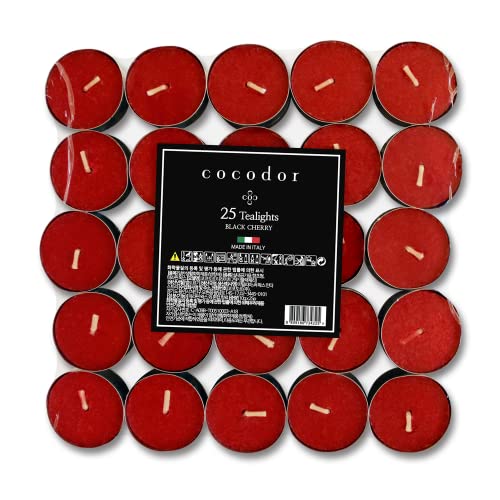COCODOR Scented Tealight Candles/Black Cherry / 25 Pack / 4-5 Hour Extended Burn Time/Made in Italy, Cotton Wick, Scented Home Deco, Fragrance, Mother's Day - color: Black Cherry, size: Tealight 25P