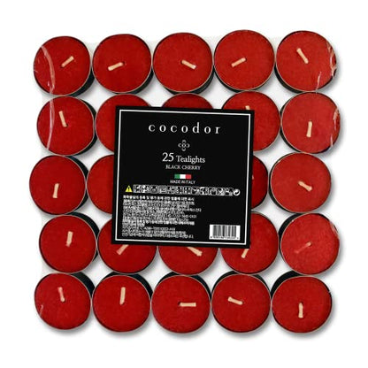 COCODOR Scented Tealight Candles/Black Cherry / 25 Pack / 4-5 Hour Extended Burn Time/Made in Italy, Cotton Wick, Scented Home Deco, Fragrance, Mother's Day - color: Black Cherry, size: Tealight 25P