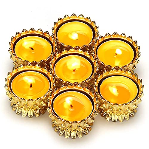Sziqiqi 6 Pcs Lotus Ghee Lamp Holder Butterlamp Tea Light Holder Tibetan Copper Oil Lamp Altar Supplies, Gold - size: Pack of 6