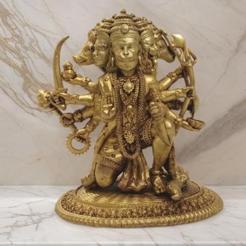 Brass Panchmukhi Hanuman Superfine Idol 3.25 Inch 190g Handcrafted Lord Hanuman Brass Statue for Home Temple Pooja Room Office Decor | Five Face Hanuman Decorative Figurine