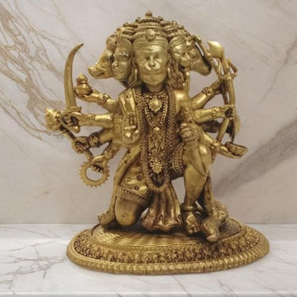 Brass Panchmukhi Hanuman Superfine Idol 3.25 Inch 190g Handcrafted Lord Hanuman Brass Statue for Home Temple Pooja Room Office Decor | Five Face Hanuman Decorative Figurine
