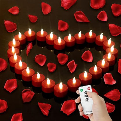 Tea Light Candles with Remote Control,Flickering Flameless LED Candle 12pcs - color: Remote-Red, size: 24pack