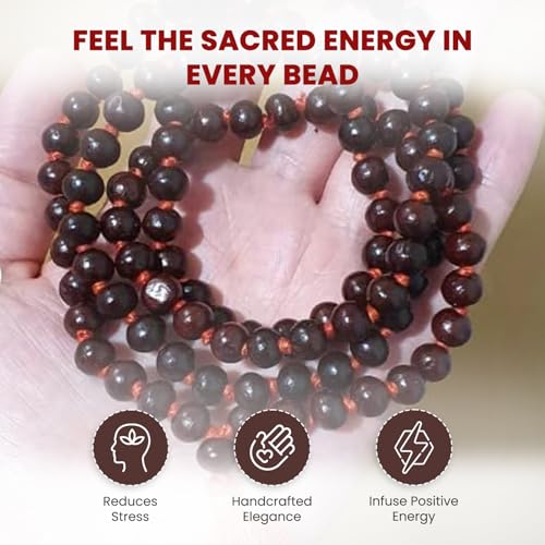 Japa Mala 108 + 1 Hand Knotted Meditation Rosary Natural Red Wood Rosewood Prayer Beads | Finger Counter for Pooja, Yoga, Original Buddhist Rosary