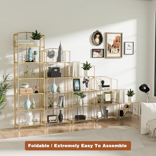 Crofy 4-Tier Foldable Bookshelf, Gold Frame & Transparent Shelves - color: Gold Frame & Transparent Shelf, size: 4 Tier