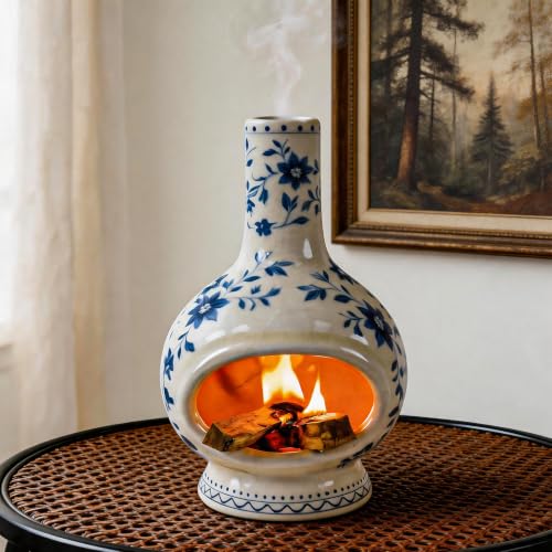 MOUGIGI Ceramic Palo Santo Holder, Sage Smudge Stick Incense Holder - color: Flowers-blue and White