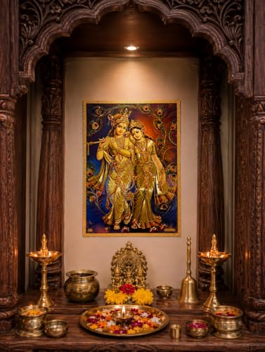 Sacred Spiritual Wall Plaque for Home Temple, Devotional Decorative Art for Prayer Room, Meditation Space and Home Décor, 12 x 16 Inch (Radha & Krishna ji)