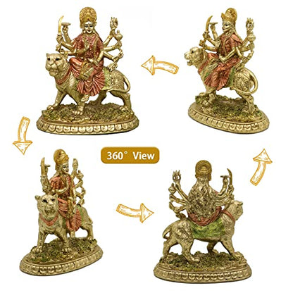 alikiki Hindu Goddess Small Durga Statue - 5.7" H Indian God Durga on Tiger Figurine Hinduism Idol Home Office Temple Puja Sculpture Mandir Murti Diwali Pooja Gifts Meditation Altar Shrine Decor