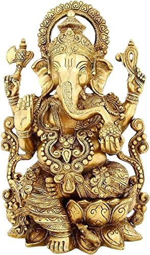 Liv Brass Lord Ganesha Statue 12.5 Inch Large, Ganesh Idol with Antique Finish, Easter Decor House Warming Gifts Religious Sculptures Return Home Temple - color: Antique 2