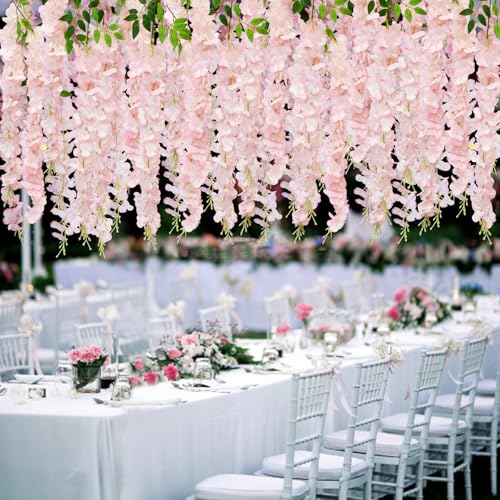 Wisteria Hanging Flowers with Lights, 24 Pcs Artificial Wisteria Garland - color: Light Pink With Lights, size: 24 Pack