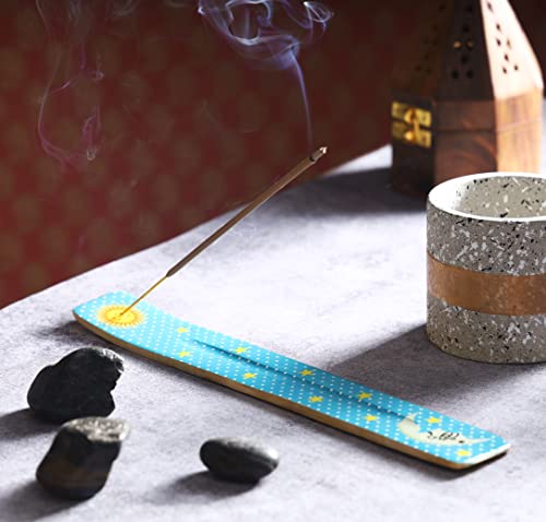 Bless-International Traditional-Handmade-Burner Wooden-Incense-Stick-Holder Ash-Catcher-Stand for-Aromatherapy-Meditation-Yoga (Moon & Stars) 10 Inches, Pack of 1 - color: Moon & Stars,10 Inch, size: One Holder