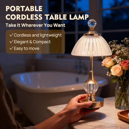 Gold Crystal Battery Operated Rechargeable Lamp Cordless, Pumpkin - color: Gold-Pumpkin