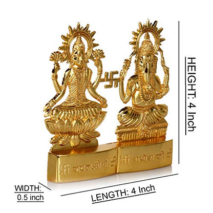 Hashcart Lakshmi Ganesha Statue - Laxmi Ganesh Idol Murti [4 inch, Small] - Mandir Home, Diwali Gift