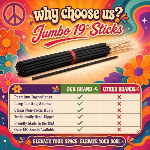 Jasmine Exotic Incense Sticks Jumbo 19 Inch Long - Bulk 1 Bundle 27 to 30 Sticks - Natural 19" Extra Large with A Smooth Aroma that Burns for 3 to 4 Hours Each.