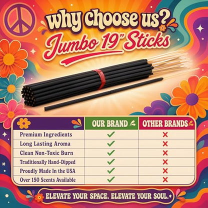 Jasmine Exotic Incense Sticks Jumbo 19 Inch Long - Bulk 1 Bundle 27 to 30 Sticks - Natural 19" Extra Large with A Smooth Aroma that Burns for 3 to 4 Hours Each.