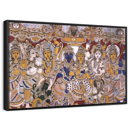 ElephantStock - Hindu Myth Rama And Sita Wall Art - Horizontal Floating Framed Canvas - Living Room Wall Decor - Painting Religion And Spirituality Art - Gray And Purple Decor - 31" x 21" - color: Floating Frame Black, size: 30"L x 20"W