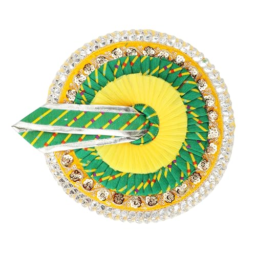 Laddu Gopal Dress with Mukut Bal Kanha ji God Vastra -Green,Yellow (8") - size: 8 inche