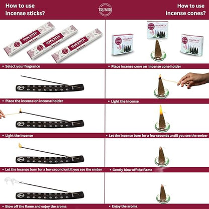 Hyacinth Incense Sticks & Incense Cones Combo Pack - 60 Insence-Sticks + 30 Insence Cones - Inscense - Incense Cones Scented - Insents - color: Hyacinth