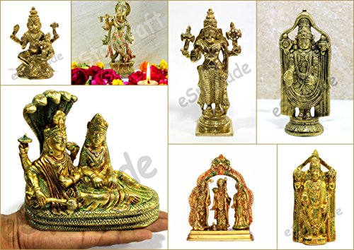 eSplanade Brass Lord Vishnu Laxmi in Ksheer Sagar Lakshmi Narayan Murti Idol Statue Sculpture | Pooja Idols - Home Decor | Multicolour - 6.5" Inches