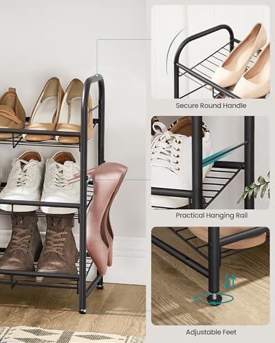 SONGMICS 3-Tier Long Stackable Metal Shoe Rack, Holds Up to 15 Pairs - color: Black, size: 3 Tiers (39.5"W)