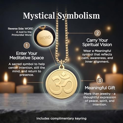 1" Stainless Steel Necklace Charms | Third Eye Vision | Peace Symbol | Finding Your Self | Yin & Yang | Moon Cat | Turtle Power | Flower of Life | | OM | Mystical Spiritual Protection, for Men & Women - style: OM Classic Gold