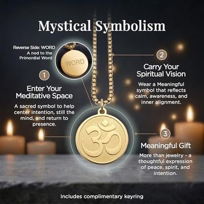 1" Stainless Steel Necklace Charms | Third Eye Vision | Peace Symbol | Finding Your Self | Yin & Yang | Moon Cat | Turtle Power | Flower of Life | | OM | Mystical Spiritual Protection, for Men & Women - style: OM Classic Gold