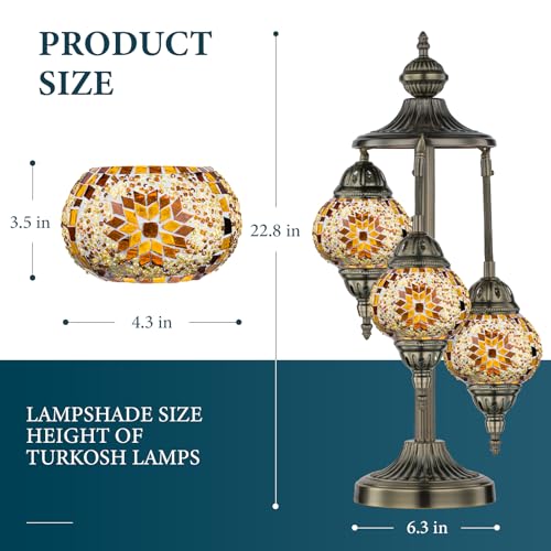 Marrakech 23" Turkish Mosaic Lamp Handmade 3 Globes Moroccan Table Lamp - color: 3 Globes - Yellow