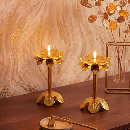 2 Pcs Diwali Lotus Candle Holder for Pooja Table Centerpiece, 3.35", Style2 - size: 3.35", style: Style 2
